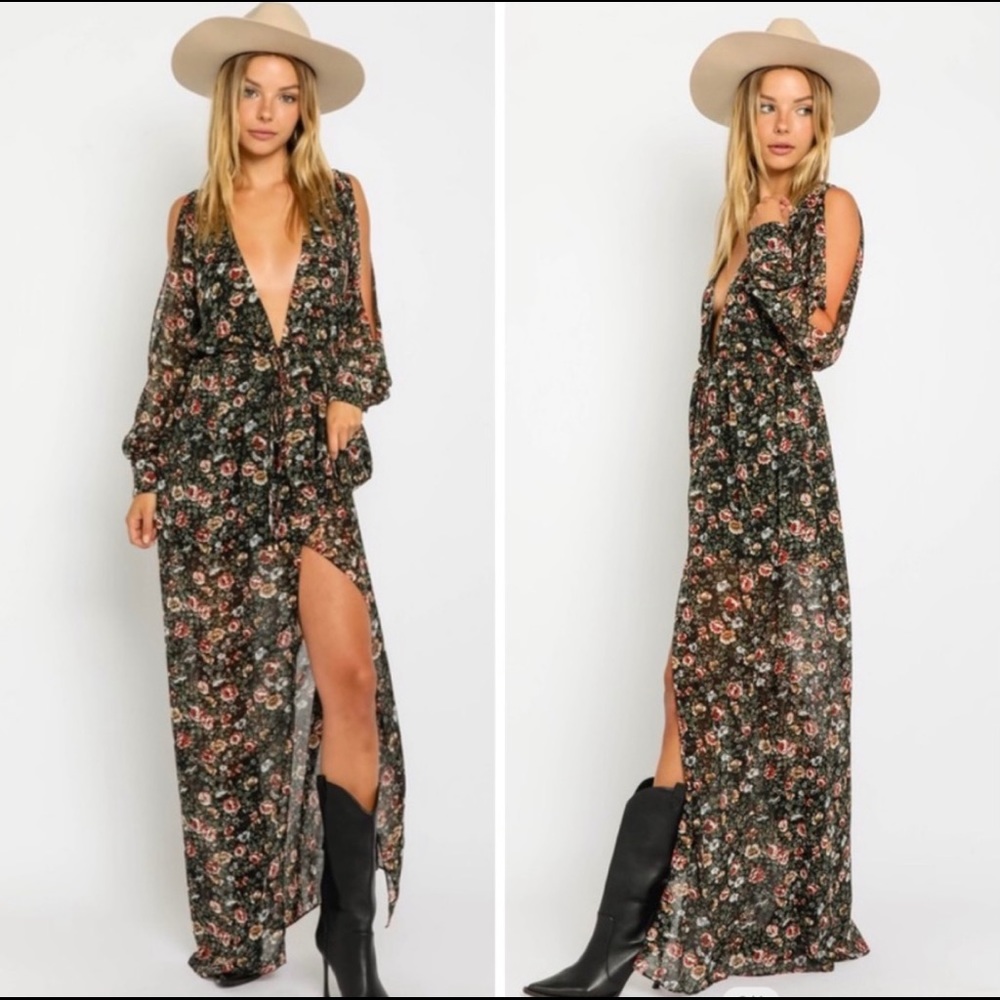 New! Festival Floral Maxi Dress Goddess Sleeves